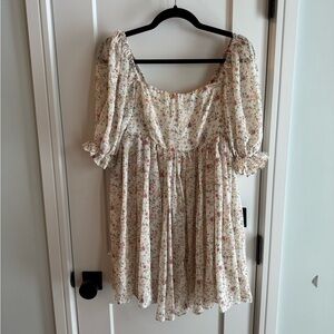Lulu's Cream Floral Puff Sleeve Blouse